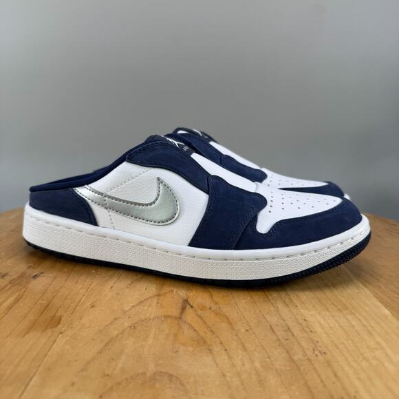 Mens 6.5 / W8 - Nike Air Jordan 1 Mule Golf Shoes Midnight Blue White FJ1214-102 - Picture 1 of 9